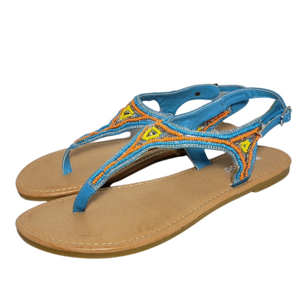 NEW Bamboo Sequoia Turquoise Beaded Sandals Women's Size 8